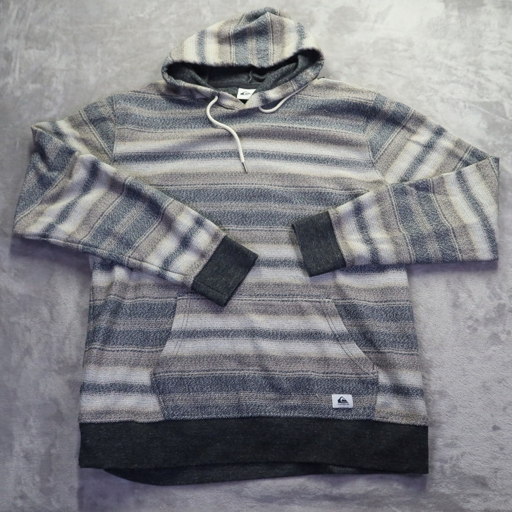 Quiksilver Otway Hoodie Men's XXL Grey Striped Pullover Surfer Beach